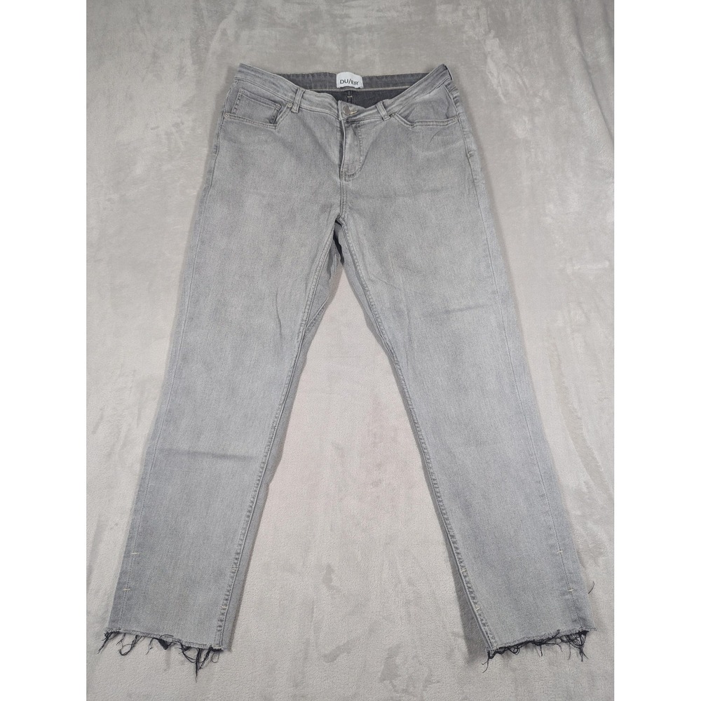 DU/ER Jeans Womens 32x28 Gray Light Wash Mid Rise Slim Straight Stretch Denim